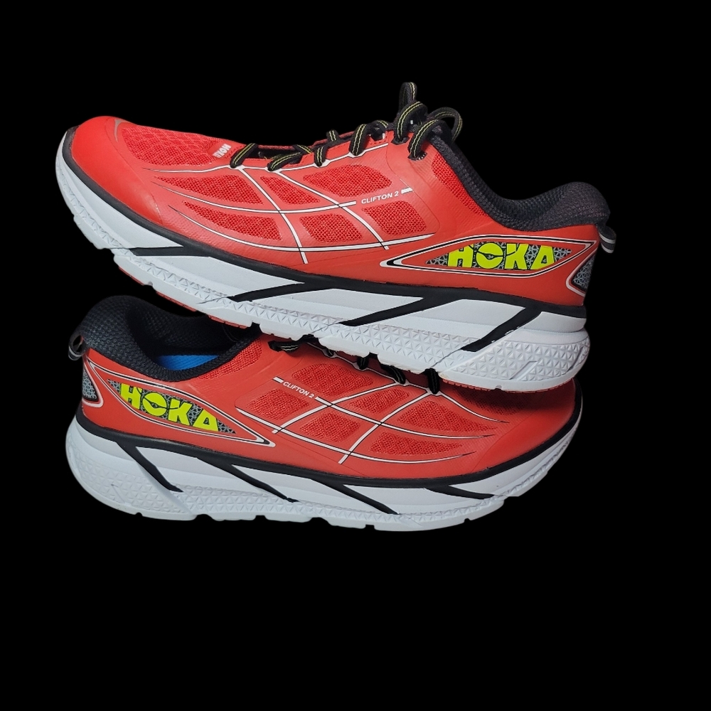 Hoka Clifton 8 Red Black Athletic Running Shoes